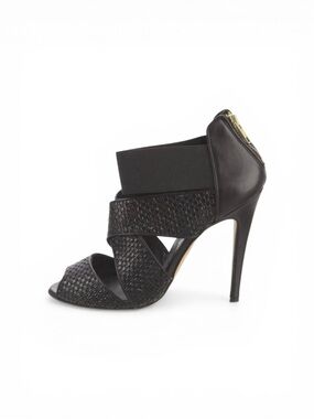 Manolo Blahnik Black Woven Leather Sandals Stiletto Heels Size 39.5 US 9.5